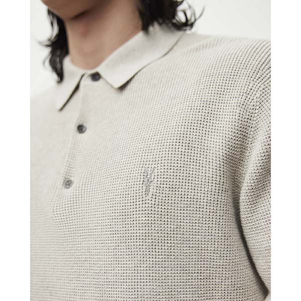 Allsaints Australia Mens Aspen Long Sleeve Polo Sweater Light Grey AU85-528